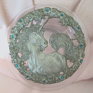 Vintage Rawcliffe Unicorn Silver Pewter and Glass Potpourri Bowl